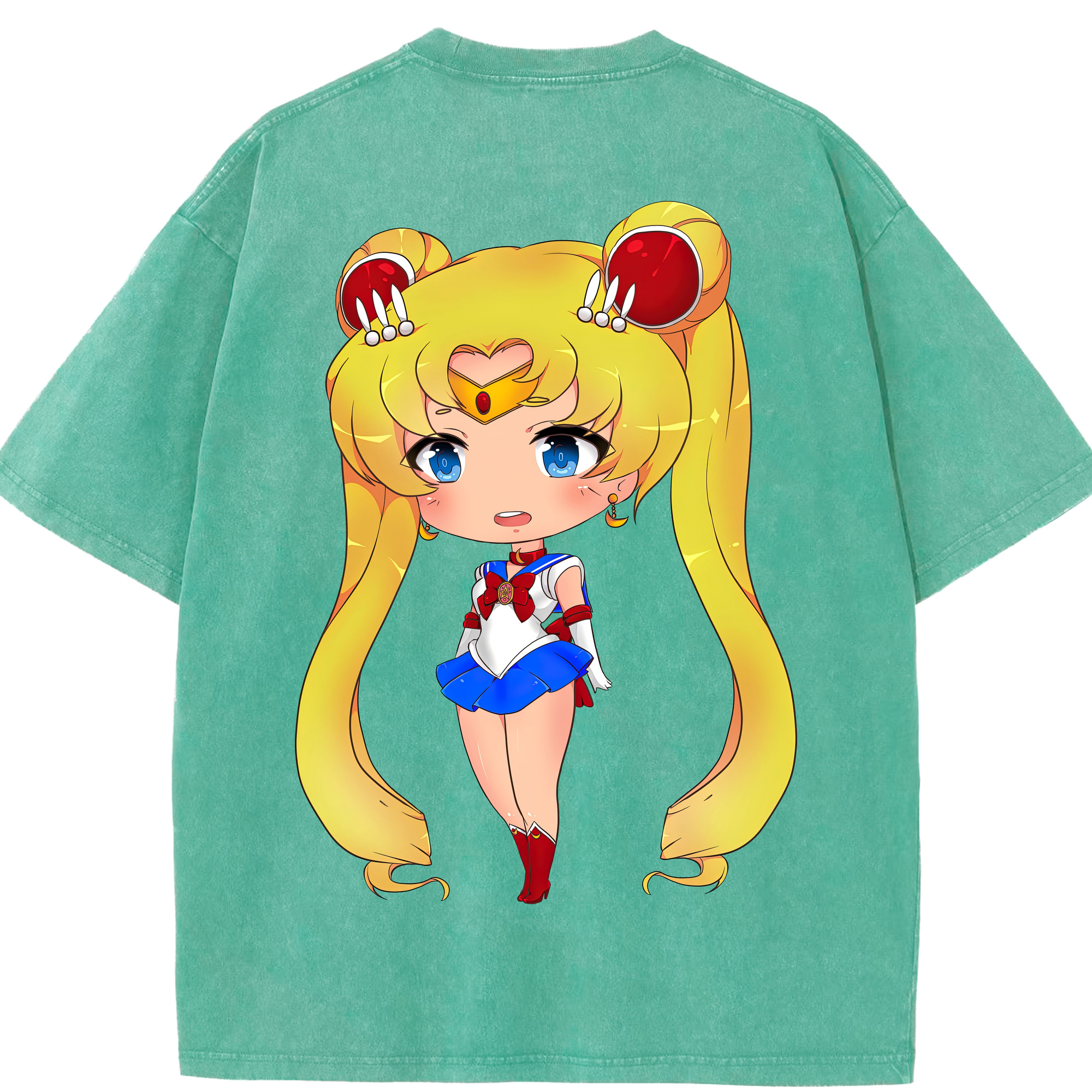 （画像用） 美少女戦士セーラームーン 月野 うさぎ つきの うさぎ Sailor Moon Tsukino Usagi 綿100% ヴィンテージ風 半袖Tシャツ（背面プリント）